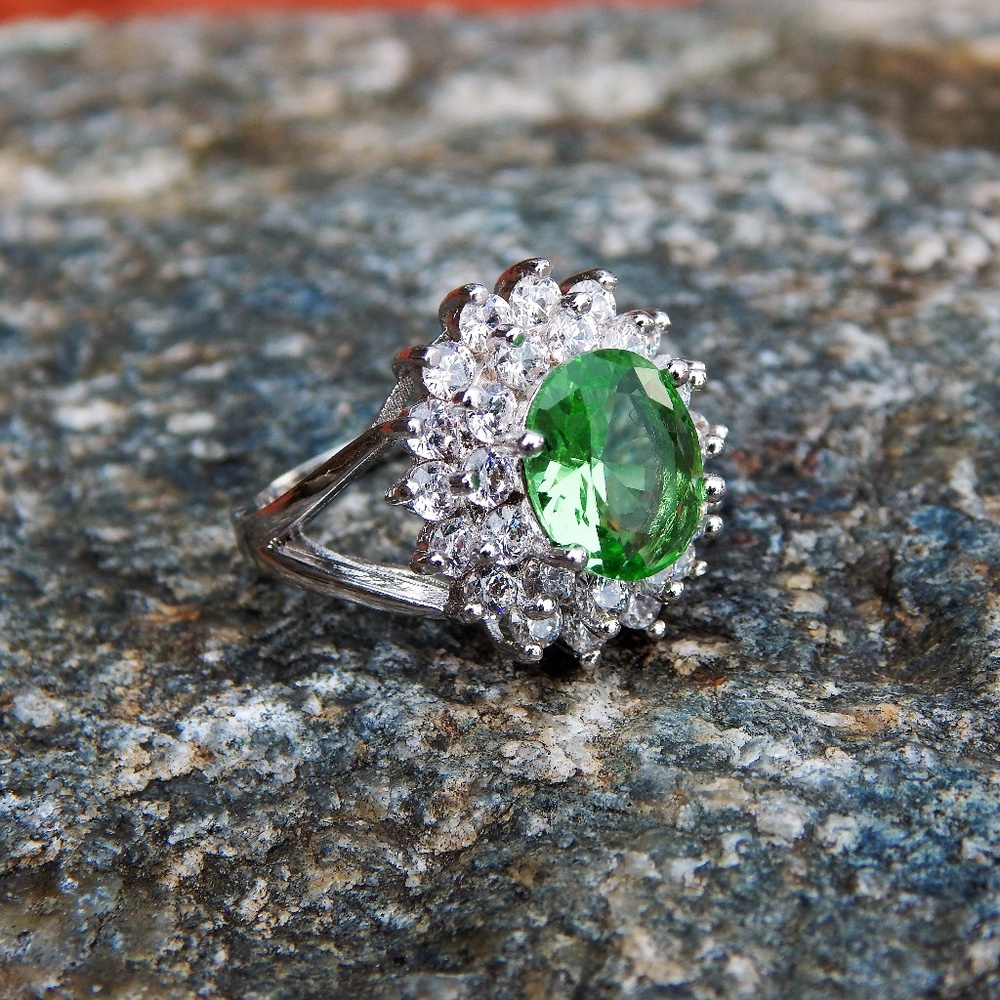 Green Emerald Cubic Zirconia Ring 6.5
